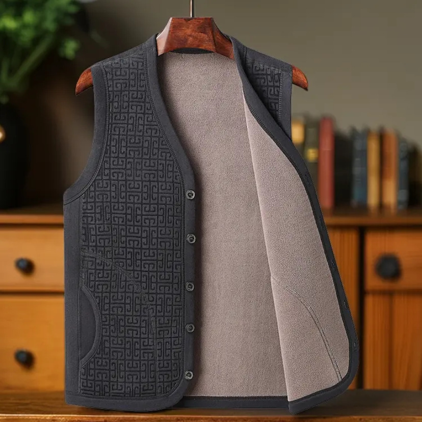 爸爸装加绒马甲秋冬中老年男士时尚爷爷装外穿双面绒保暖加厚背心
