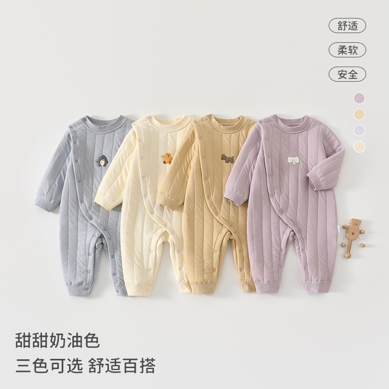 婴儿连体衣秋冬季保暖空气层哈衣婴幼儿居家爬服连体夹棉保暖衣服