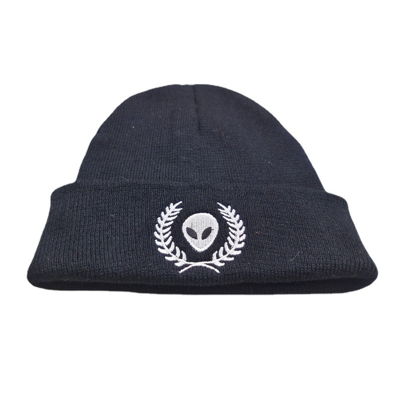 Cross-Border Alien Skull Embroidery Knitted Hat European and American Men's and Women's Autumn and Winter Outdoor Warm Hat Woolen Cap Headgear Beanie Hat