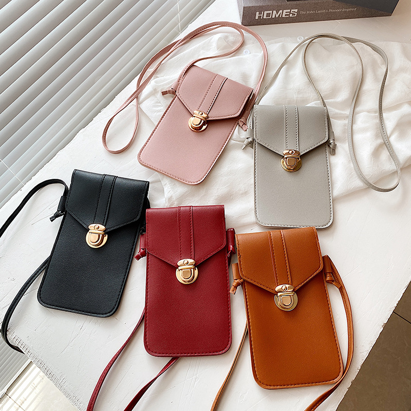 Trendy Women's Twist Lock Shoulder Bag 2023 New Crossbody PU Leather Phone Wallet Retro Student Solid Color Small Wallet