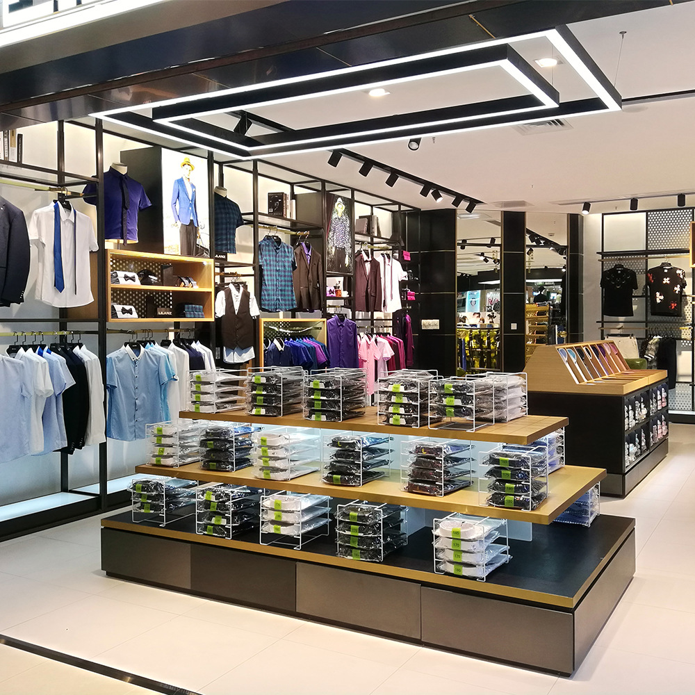 中岛货架服饰促销台服装展柜鞋包柜落地三层流水台男装展示柜