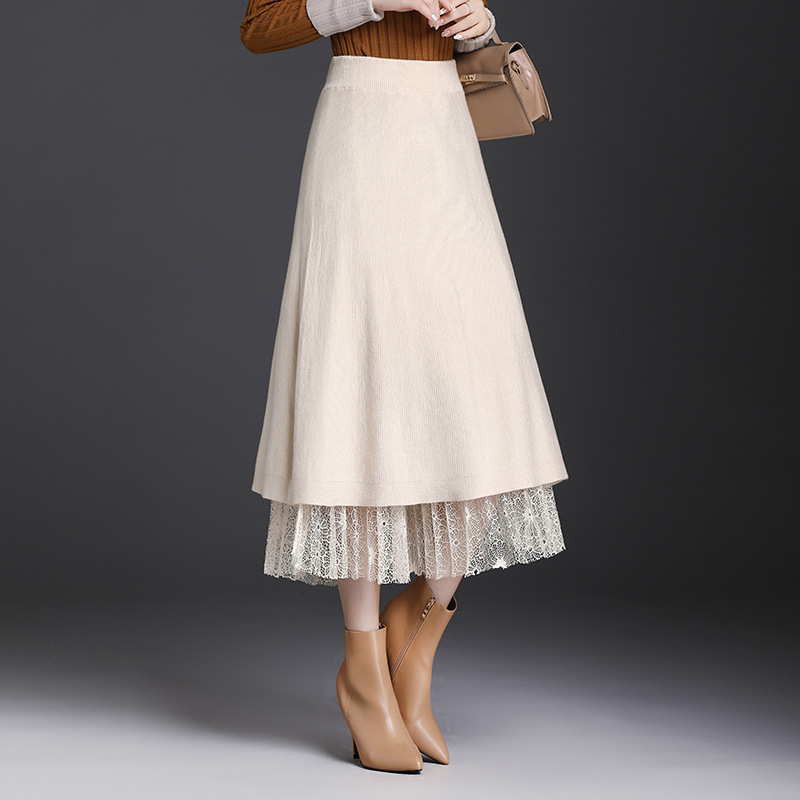 星空网纱a字百褶裙2024新款中长款甜美蓬蓬纱裙弹力高