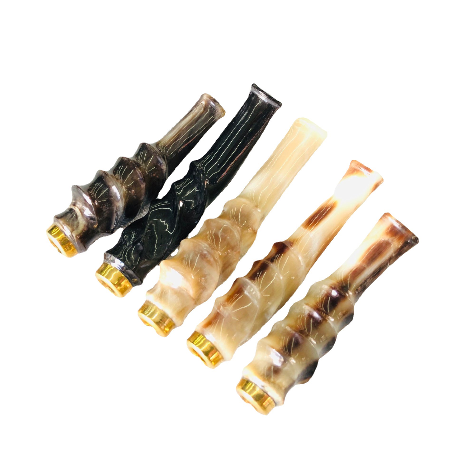 三森烟具 天然牛角过滤嘴 循环使用铜头拉杆过滤水纹牛角烟嘴