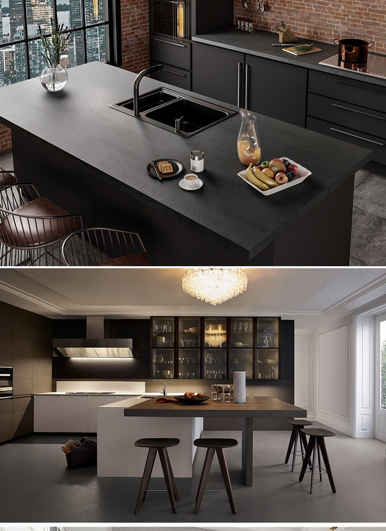 橱柜定制 整体厨房岩板中岛 轻奢实木进口板材工厂直营环岛式岛台