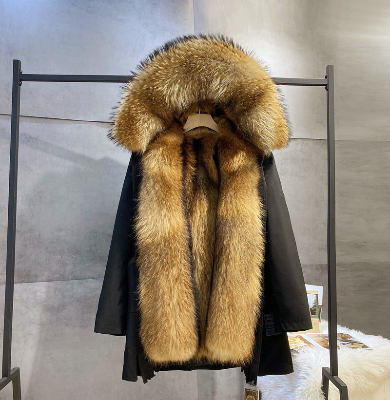 派克服女2021新款冬季狐狸毛内胆可拆卸貉子毛领长款皮外套大衣