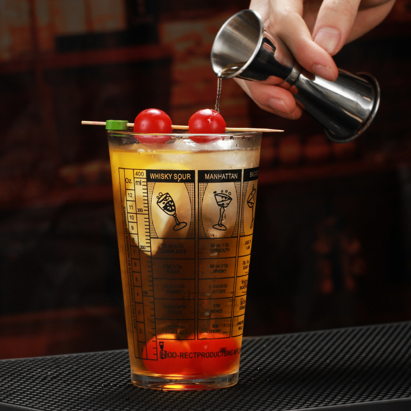 玻璃带刻度波士顿调酒壶对口杯 玻璃调酒雪克杯刻度杯 玻璃调酒器