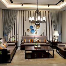 新中式实木沙发现代中式禅意客厅别墅样板房布艺沙发123组合家具