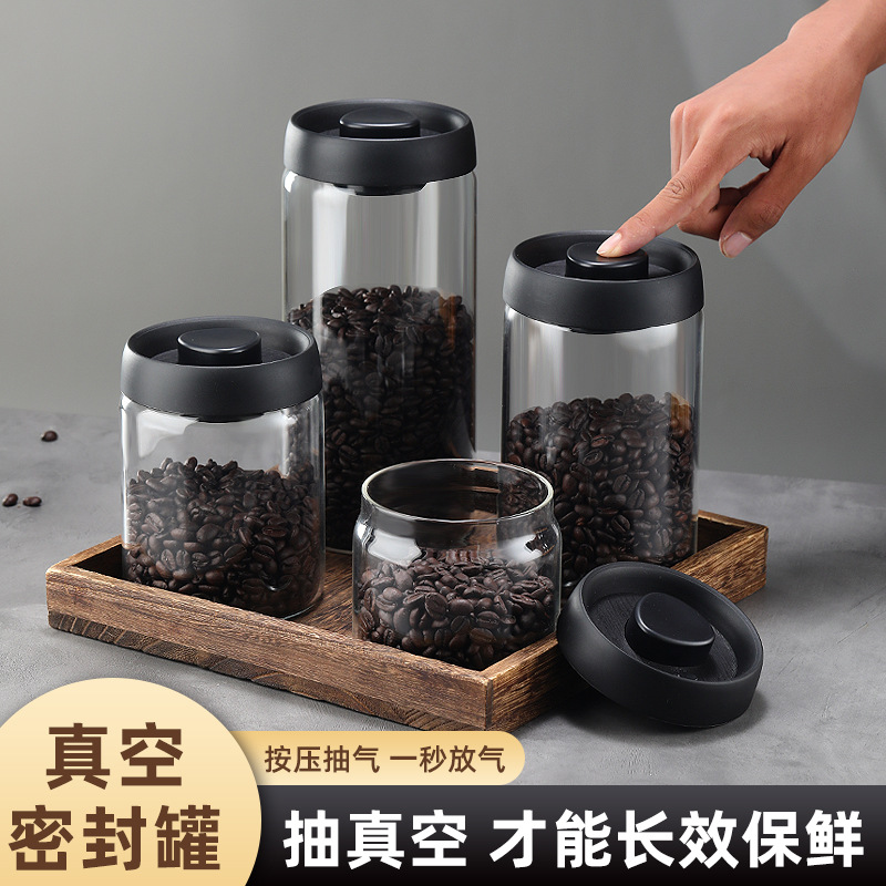transparent borosilicate glass vacuum sealed cans multi-specification household coffee bean storage tank one-click moisture-proof storage tank