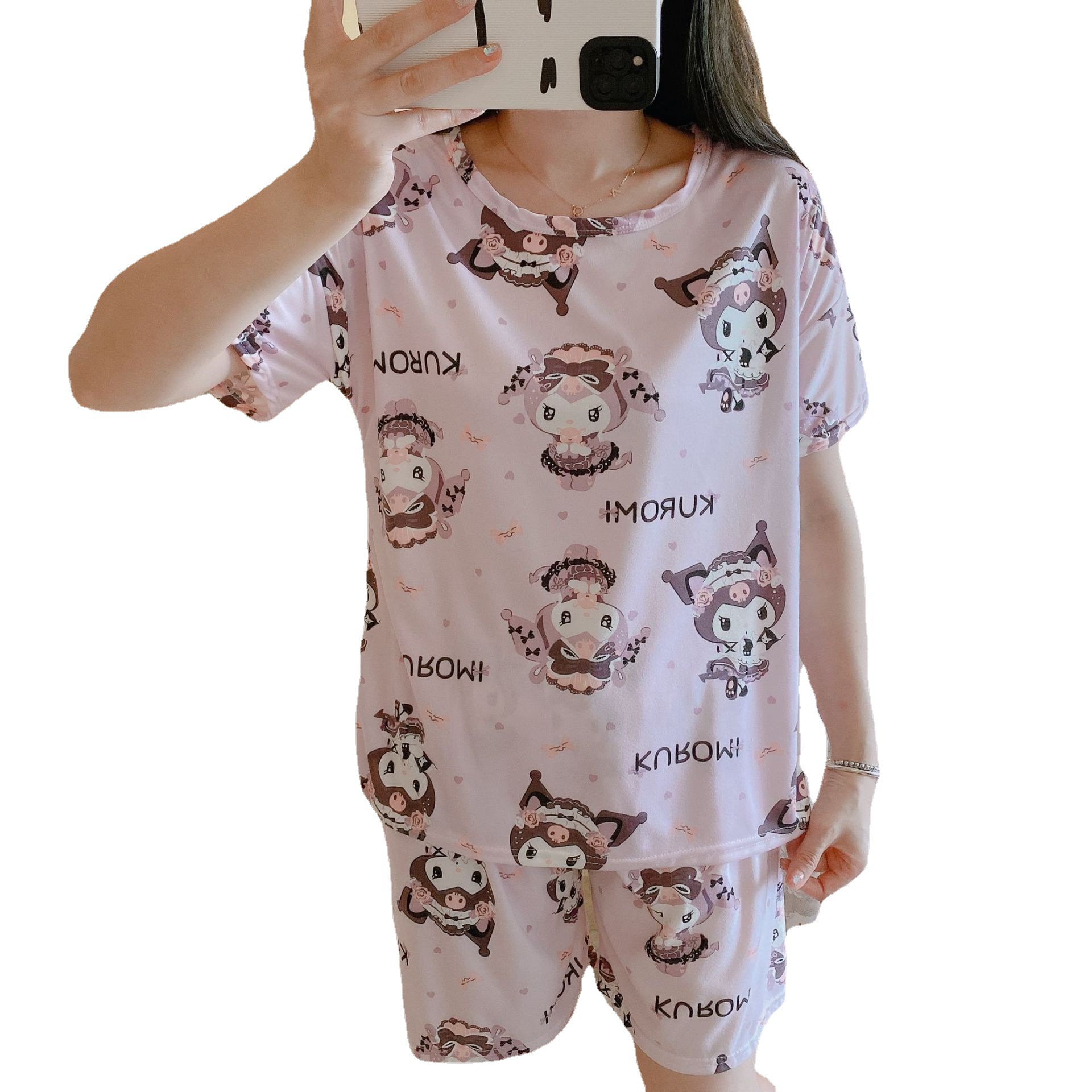 New Pajamas Women's Summer Short Sleeve Pajamas Women's Korean-Style Casual Cartoon Cute Loose Suit Home Wear Can Be Worn outside