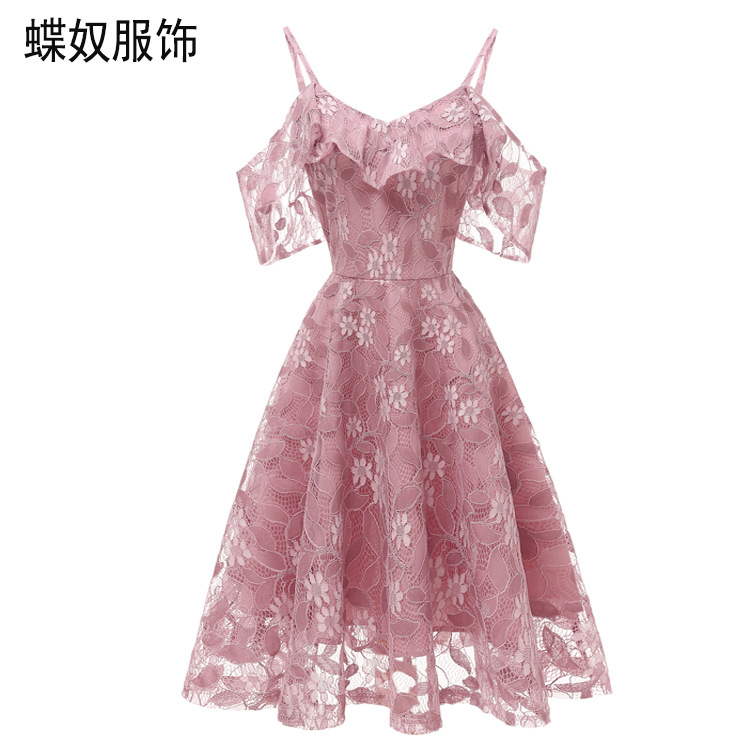 Lace Sling Lace Sleeve Dress 2024 Cross-Border Summer New Slim Fit Large Swing Sexy A- line Spot Women's Clothing Women Clothes