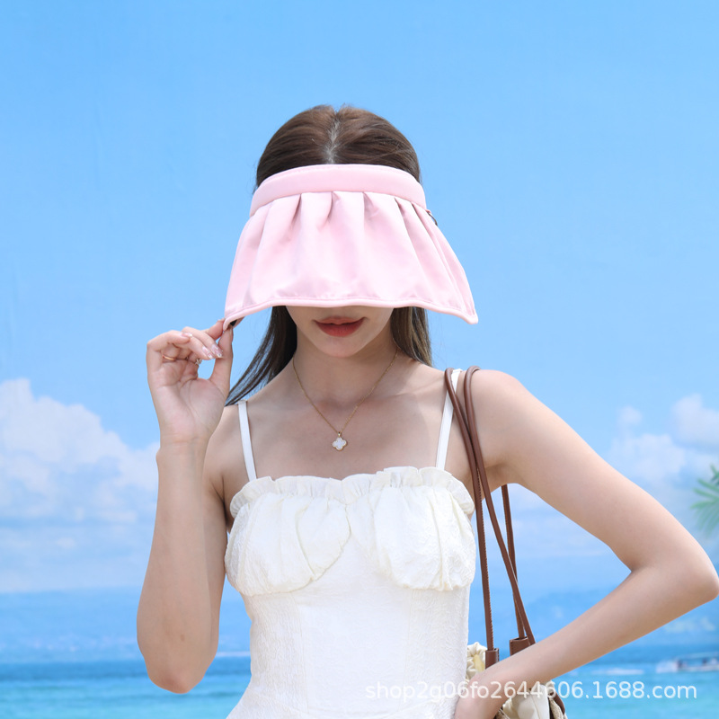 Summer Sun Hat Korean Style Sun Hat Big Brim Face-Covering Internet Celebrity Shell-like Bonnet Curly Headband Sun Female Cap Wholesale