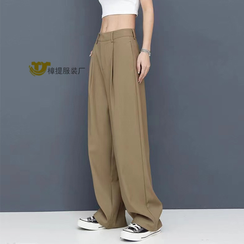 2023 New Black Suit Pants Women's High Waist Straight Loose Design Mopping Floor Draping Effect Wide Leg Pants Suit Pants