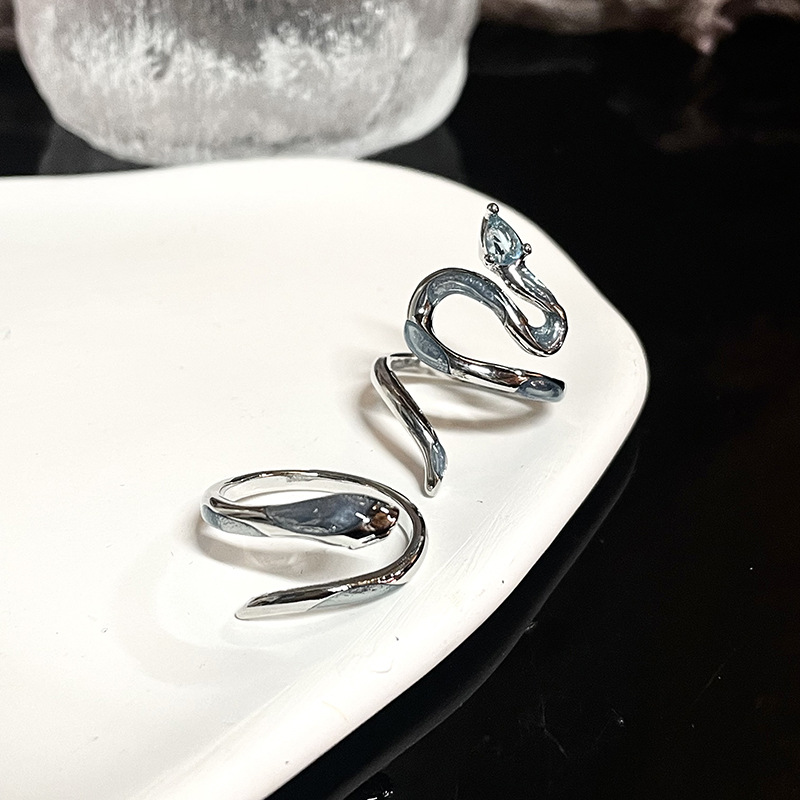 Sea Ice Blue Snake Court Ring High-Grade INS Cold Style French Style Female Personalized Opening Special-Interest Design Couple Rings