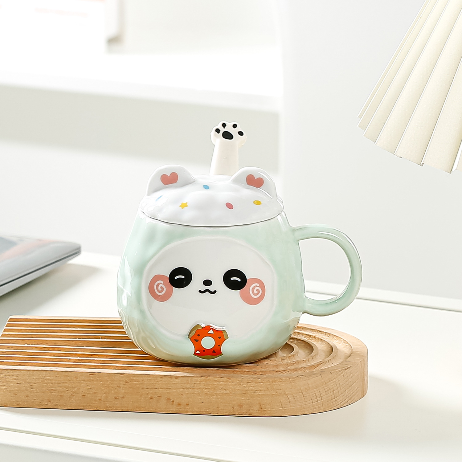 Cute Cartoon round Drum Small Animal Ceramic Cup Personal Cute Funny Donut Mug Male and Female Students Milk Cup