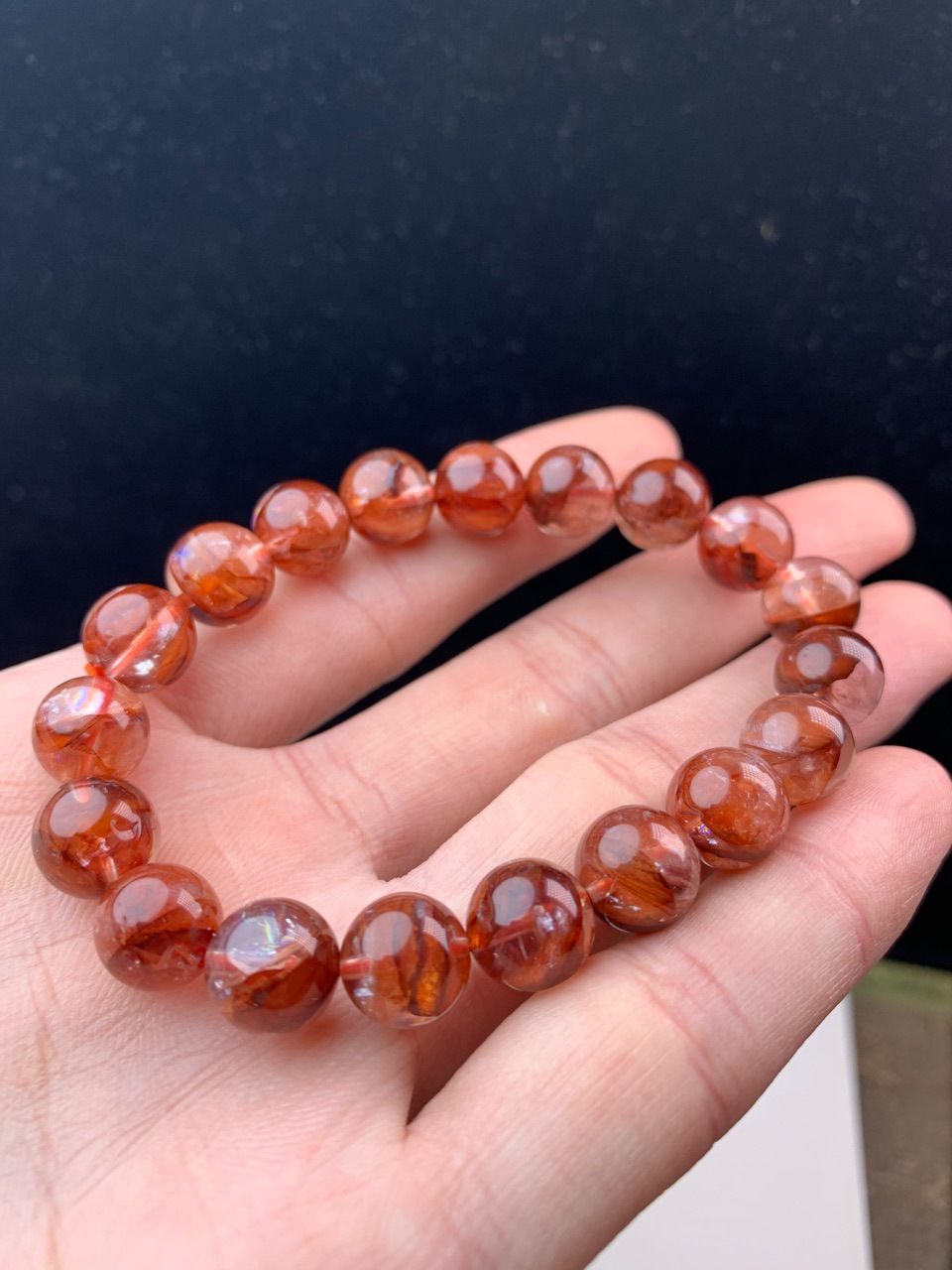 亿景城牛血红鸩羽幽灵手链 红胶花手链 凤凰幽灵手串链