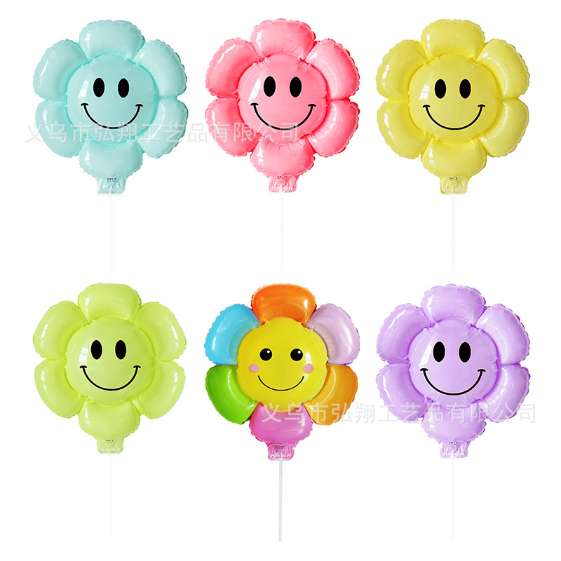 Smiley Flower Little Daisy SUNFLOWER with Rod Clip Balloon Birthday Party Decoration Push Event Gift