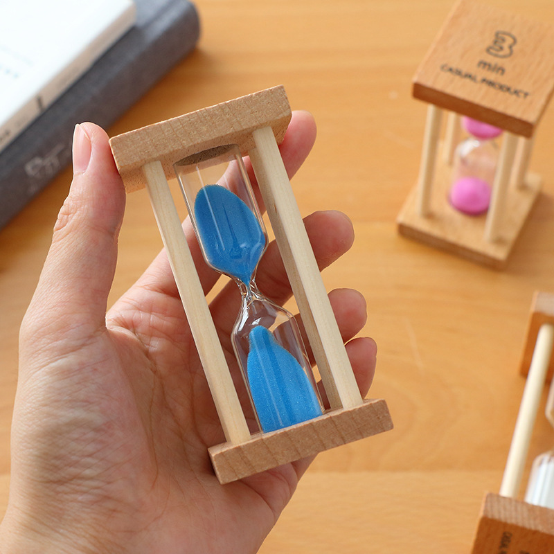 木质四柱沙漏计时器 创意计时摆件1/3/5分钟方形小沙漏家居装饰品