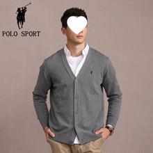 POLOSPORT男士V领针织开衫韩版春季纯色中青年休闲鸡心领毛衣外套