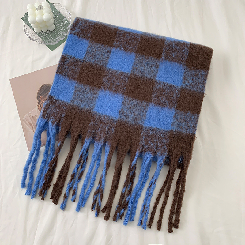 Autumn and Winter New Contrast Color Plaid Thick Scarf Internet Celebrity Same Style Mohair Plaid European and American AC Couple Scarf Wholesale