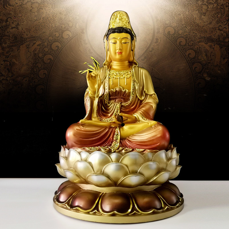 纯铜观音菩萨家用坐莲观音佛像供奉观世音神像站西方三圣娑婆摆件