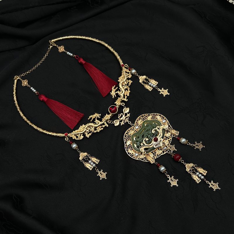 双龙金锁项圈 富贵担当~立领长衫配饰汉服项链古风璎珞背云金锁