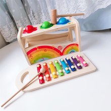 儿童多功能敲打台敲打敲琴打球玩具 颜色配对识别 木制八音敲琴