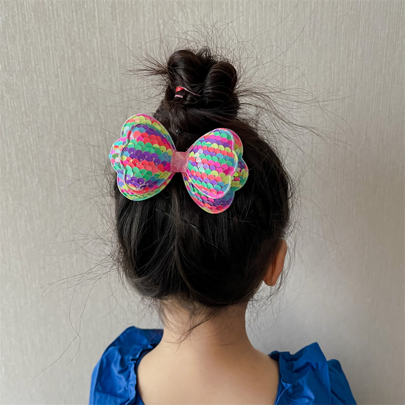 Children's Barrettes Korean-Style Double-Layer Bow Sequined Girls Performance Side Clip Girls Bun Cute Sweet Hair Pin