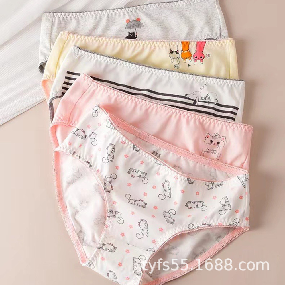 etx女童三角棉内裤儿童内裤大童少女卡通印花三角裤内穿5条装短裤