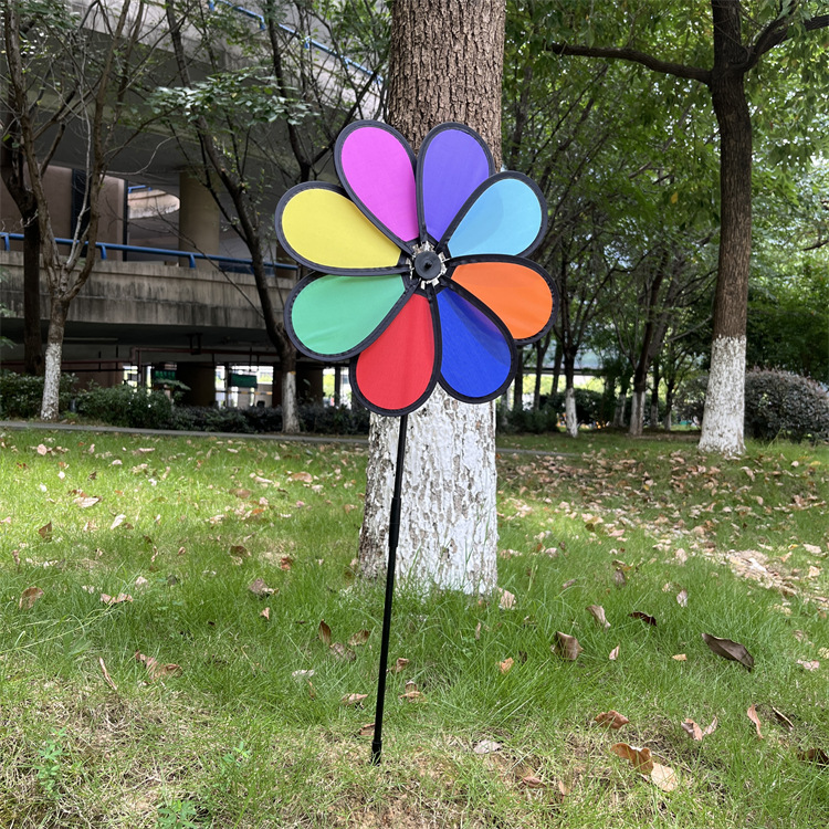 新款 黑边八片八彩风车装饰 儿童手拿风车户外插地装饰风车源头厂