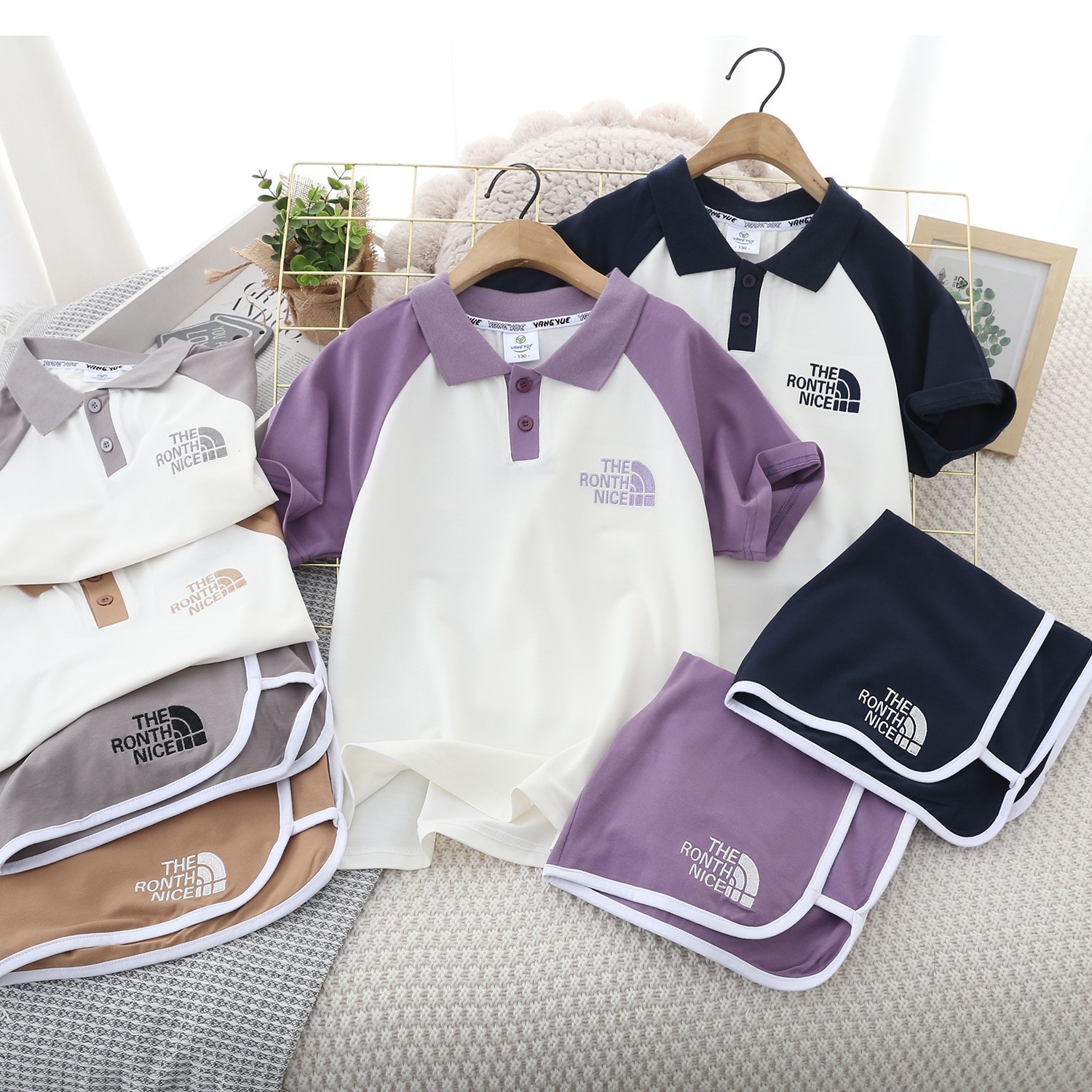 童装批发 2024夏款 儿童薄棉翻领polo衫 短裤套装 青少年中大童版