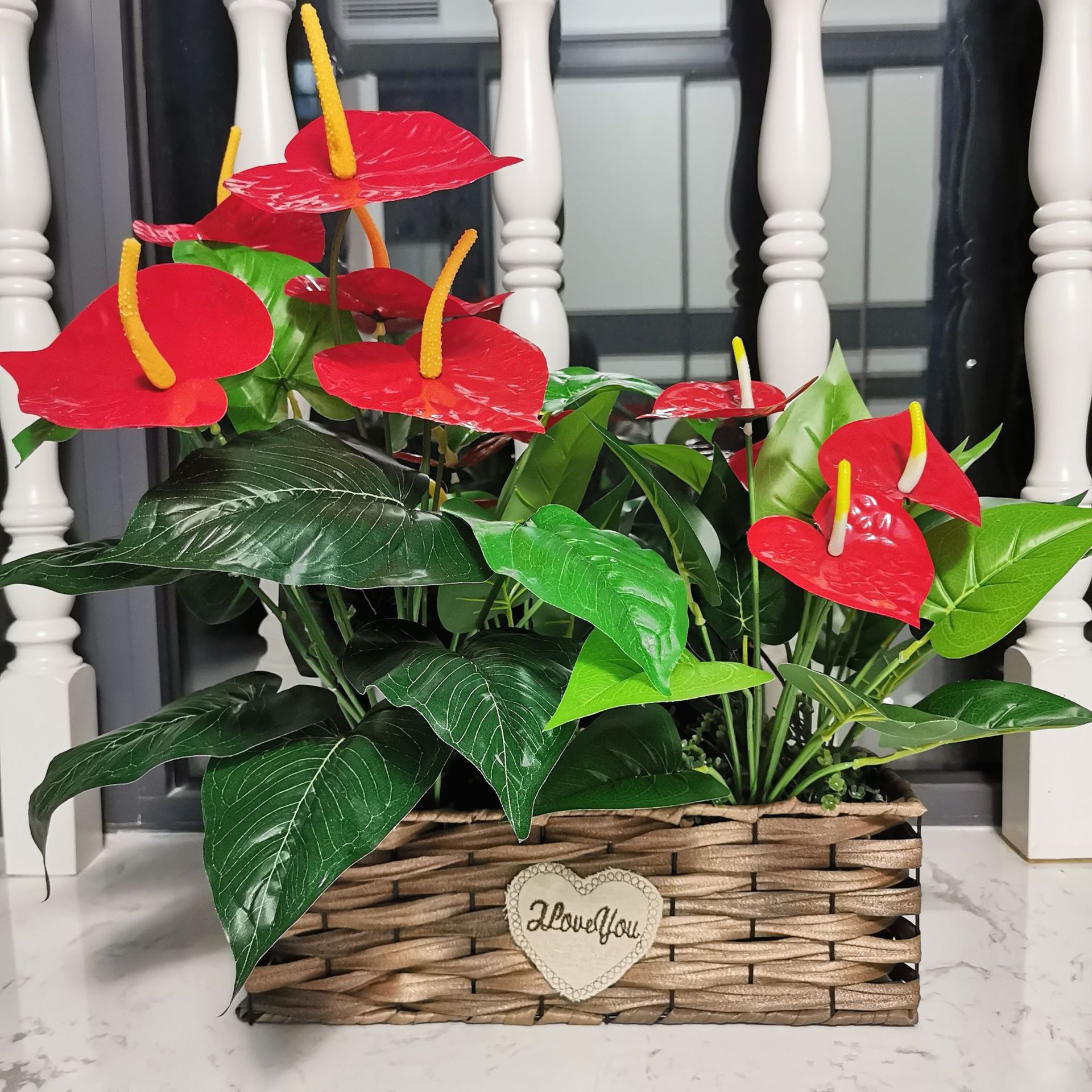 红掌仿真花室内花草盆栽假花装饰客厅小摆件绿植塑料花办公室摆放