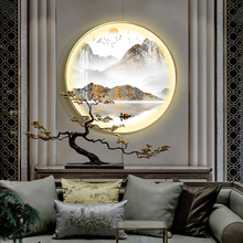 新中式入户玄关画圆形灯画现代轻奢客厅墙上装饰画走廊挂画晶瓷画