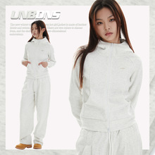 UNBDNS 美式复古连帽卫衣女春季小众设计感纯色运动修身开衫外套