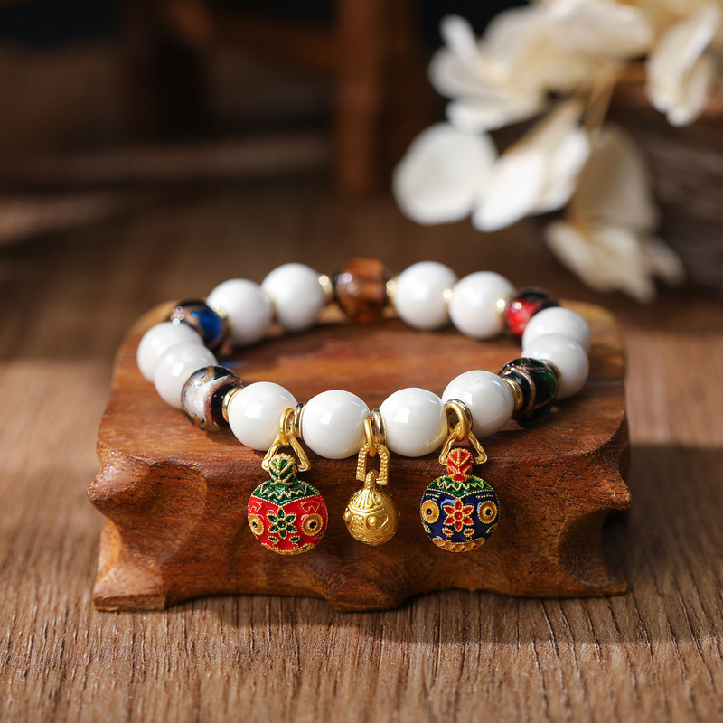 Pearl Colorful Porcelain Glaze Bracelet Women's Summer Swallowing Gold Beast Buddha Beads Rosary Live Supply Scenic Spot