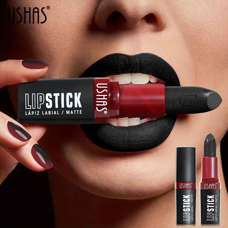 Ushas Cross-Border Foreign Trade Halloween Spot Mouth Black Lipstick Waterproof and Durable Matte Lipstick Makeup Lip Gloss