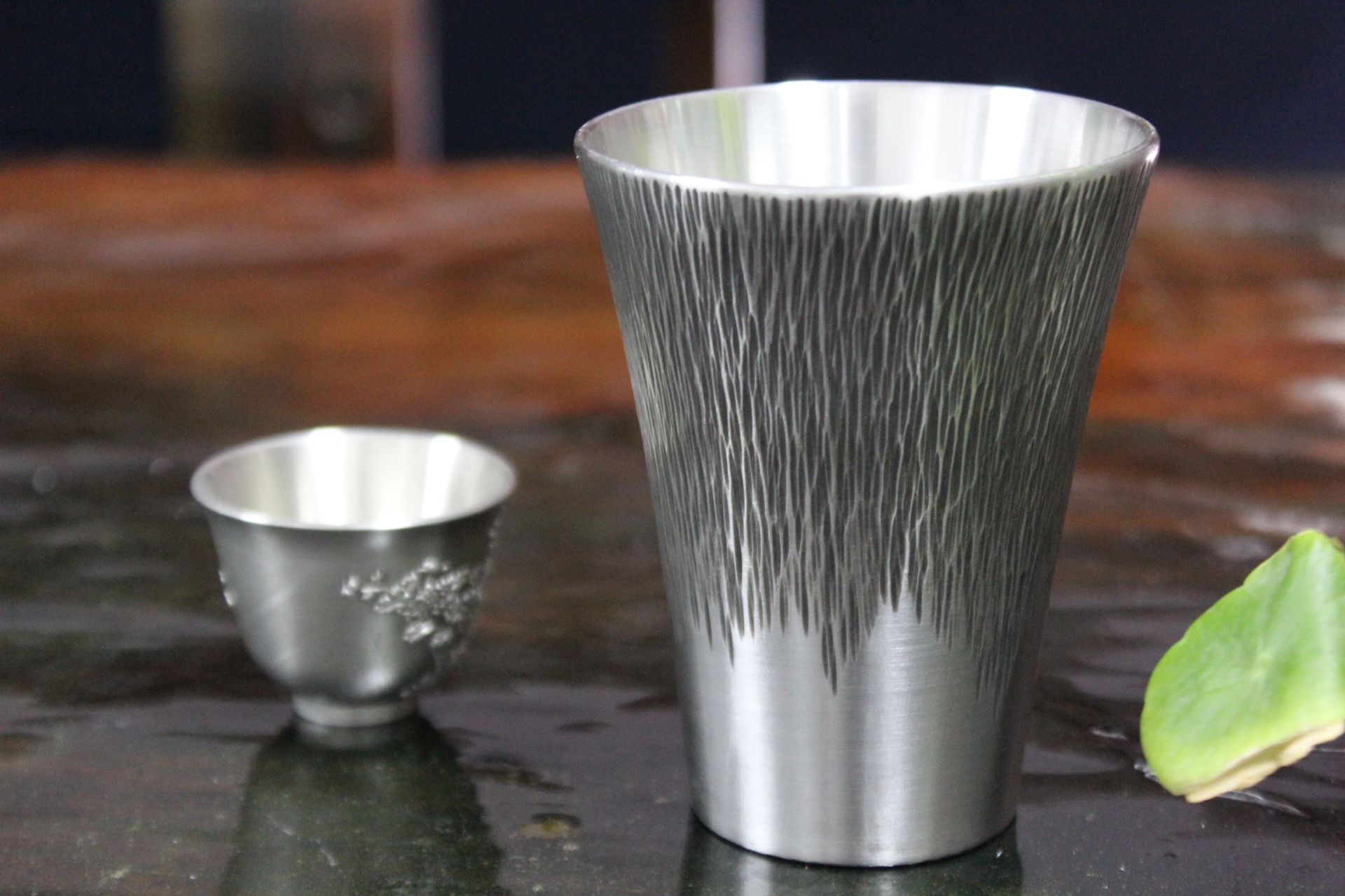 手工条纹冰凉触感300ml金属啤酒杯纯锡冰镇酒杯健康锡杯日式酒杯