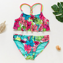 4-16Y Girls Swimwear Teenager Kids Bikini set Tropical flora