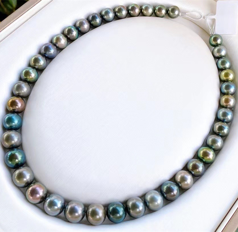 天然海水珍珠项链大溪地黑珍珠女士珠宝饰品彩色项坠毛衣链妈妈链