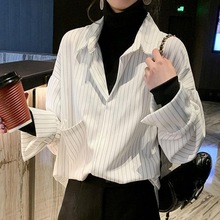 盐系女衬衫女设计感小众2024春秋新款流行条纹内搭假两件叠穿衬衣