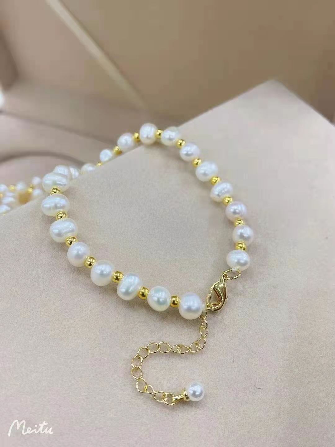 天然淡水珍珠搭999足金小金珠手链送妈妈送母亲送女友好礼物