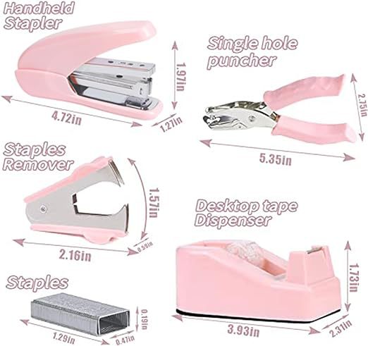 Cross-Border Pink Office Supplies Accessories Combination Labor-Saving Stapler Nail Puller Index Sticker Paper Clip Scissors Set