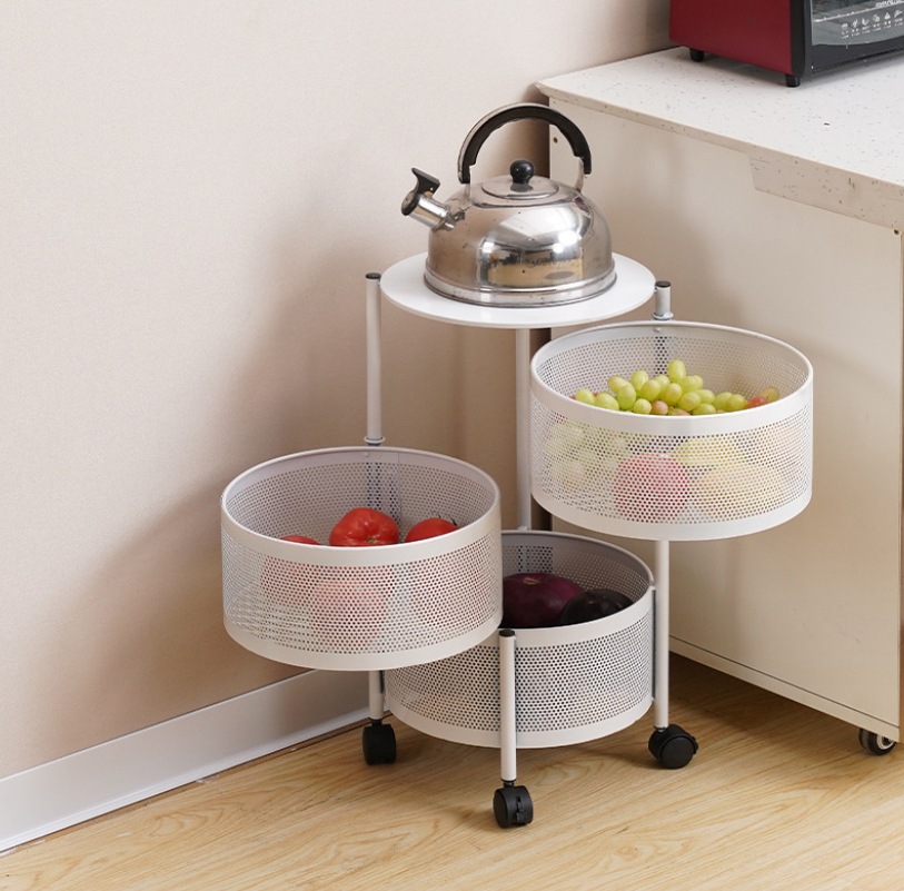 Rotating Storage Rack Kitchen Storage Shelf round Storage Rack 360 Degrees Multi-Tier Movable Fruits and Vegetables Storage Basket