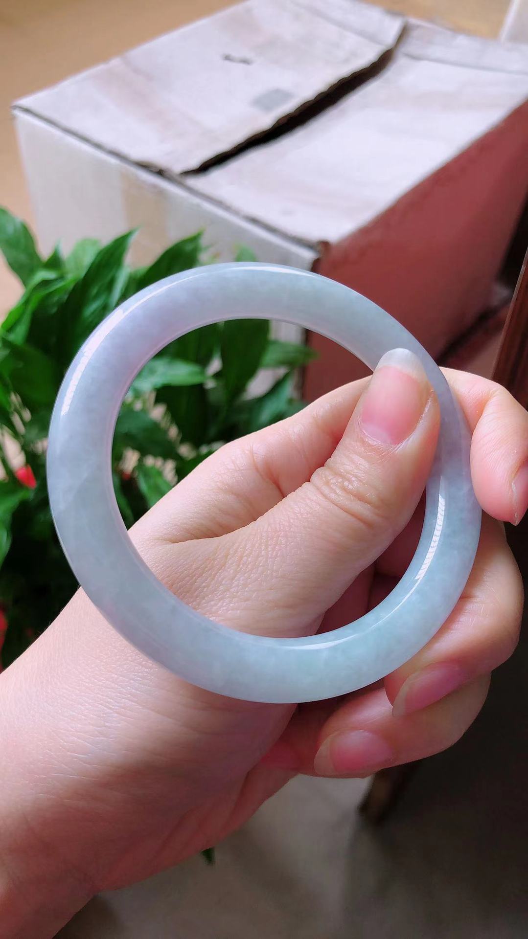 缅甸a货天然翡翠 58圈好种淡春彩圆条a货翡翠手镯 1123100290