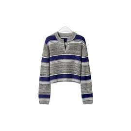 拉夏贝尔彩虹后花园小香风撞色套头v针织衫简约百搭春夏长袖