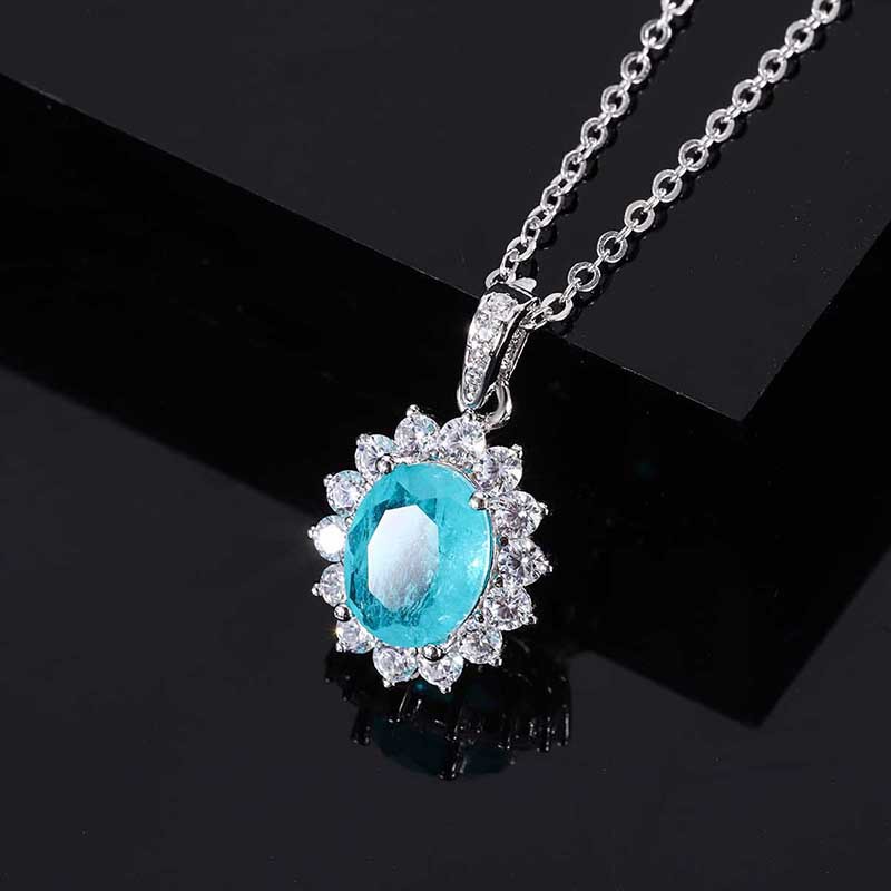 Zhuang Sheng Jewelry Hot Sale S925 Silver Jewelry Set Simulation Colored Gems Small Big Diamond Pendant Main Stone 8*10