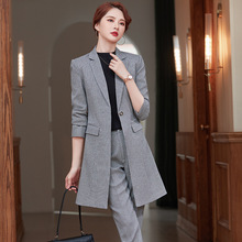 LX9591时尚西装外套女风衣秋冬季新款韩版设计感长款西服千鸟格