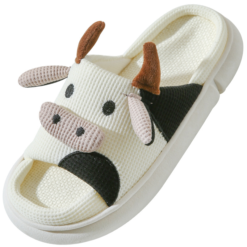 Cow Linen Slippers All-Season Cute Frog Couple Girl Heart Home Foreign Trade Cross-Border Cow Custom Slippers
