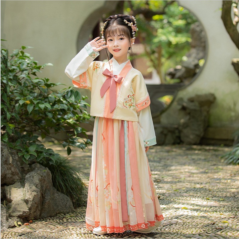 女童古装汉服春秋款儿童唐装古风超仙樱花公主裙中国风国学演出服