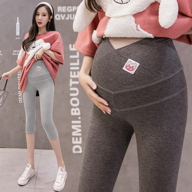实拍孕妇装夏装新款孕妇裤七分打底裤7分低腰调节小猫莫代尔