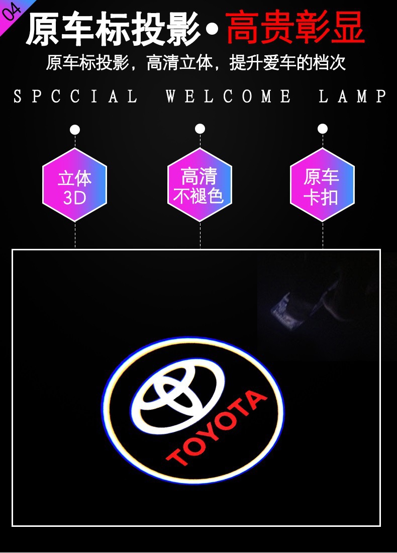 适用于丰田迎宾灯汉兰达锐志皇冠凯美瑞普拉多车门logo投影装饰灯